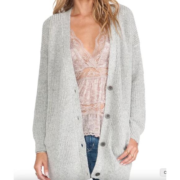 Free People Sweater Womens Small Grey Cloudy Day Cardigan Oversized Knit - Picture 1 of 11
